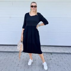 Černé cordové kombinované šaty tulipánového střihu CANNES
