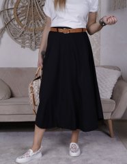 Černá dlouhá sukně s hnědým páskem MORELLA