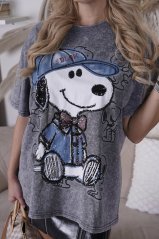 Světle šedé dlouhé oversize tričko SNOOPY DIAMOND