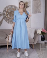 Světle modré dlouhé mušelínové šaty TEXASS