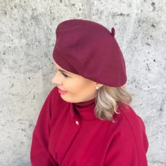 Burgundy červený vlněný baret EVICTA