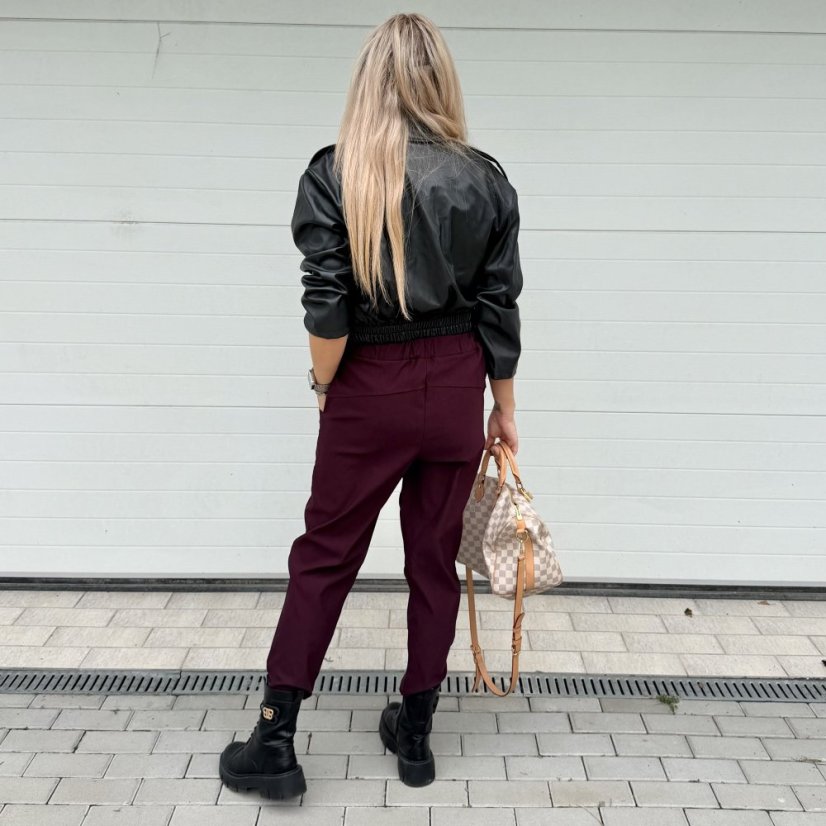 Burgundy červené elastické trendy kalhoty LUX ALORA