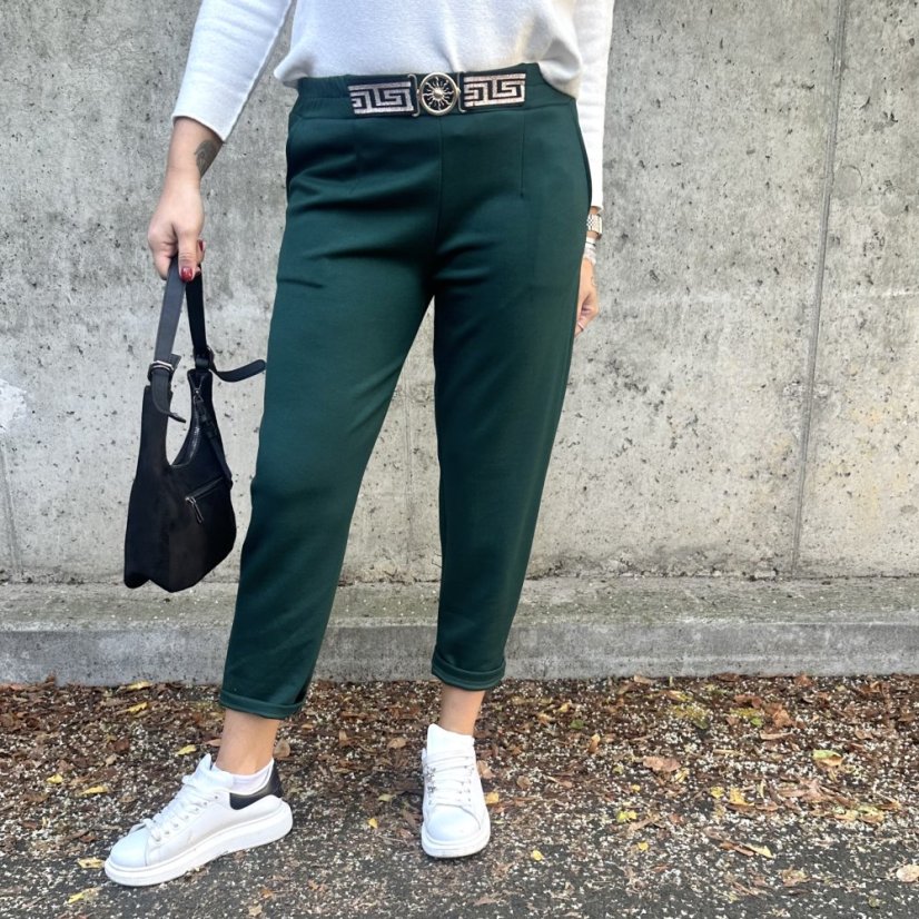 Smaragdově zelené kalhoty z máslového materiálu VERSON