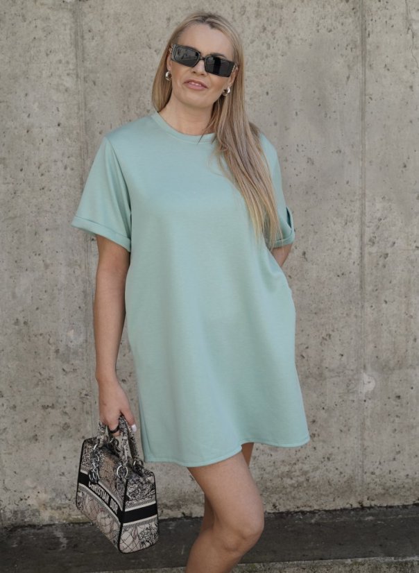 Mintové basic oversize šaty z máslového materiálu RELAX