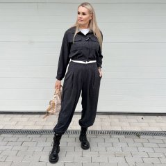 Antracitové šedá tvídová souprava kalhoty a bundička MARGOT