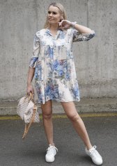 Krémové boho šaty s světle modrými květy BOHO BLOOM