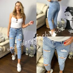 Světle modré džiny MOM FIT s trháním MONASA