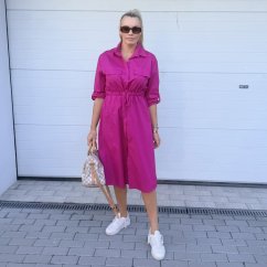 Malinově růžové dlouhé košilové šaty se stažením v pase VILLE
