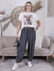 Tmavě šedé balónové kalhoty s páskem BOHEME
