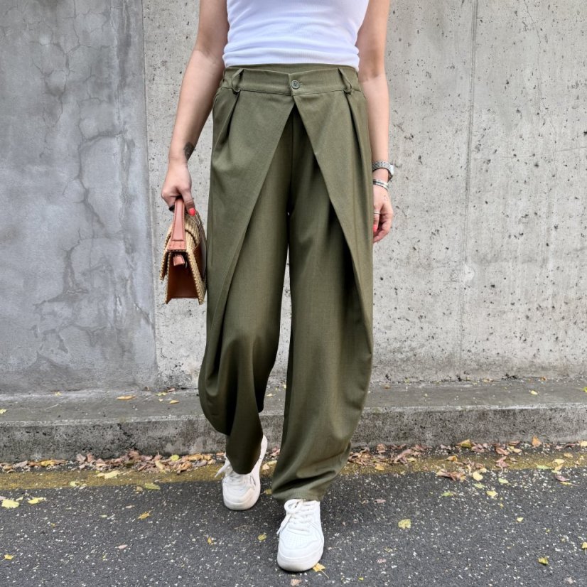 Khaki trendy kalhoty s překladem ELYSIA
