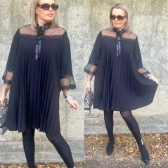 Černé plisované šaty s krajkou LORETTA