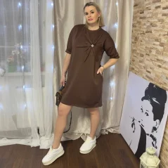 Čokoládově hnědé šaty s 3D kytkou NALIA