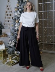 Černé široké kalhoty s páskem LUX PALAZZO