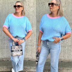 Světle modrý svetr s růžovým lemem MORENS