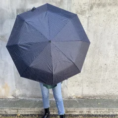 Černý skládací deštník s bílým proužkem RAINING