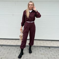 Burgundy červená tvídová souprava kalhoty a bundička MARGOT