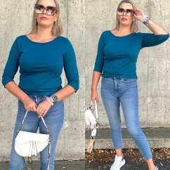 Petrolejově modré basic tričko s 3/4 rukávem EDENA