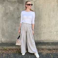 Světle šedé trendy širší kalhoty PRESTIGE