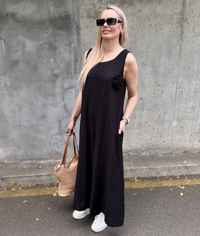 Černý vzdušný overal s broží BELLE ROSE