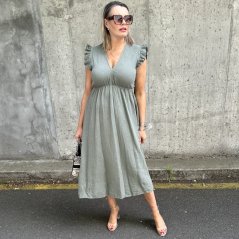 Khaki dlouhé mušelínové šaty TENESSEE