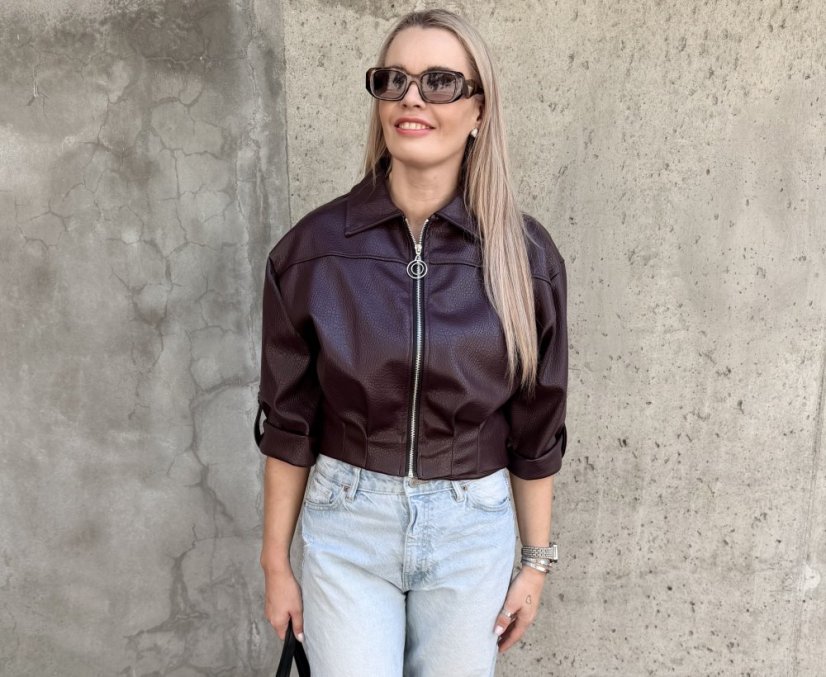 Burgundy červená koženková trendy bunda LUX BROOKLYN