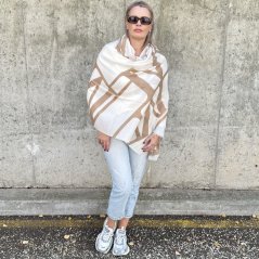 Bílo - béžová maxi šála GEOMETRIC STYLE