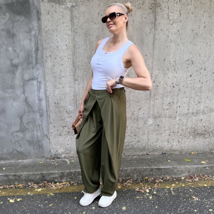 Khaki trendy kalhoty s překladem ELYSIA