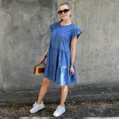 Modré džínové volánové boho šaty SKYLINE