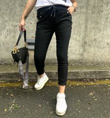 Černé elastické mačkané kalhoty zdobené knoflíky BOTTOM
