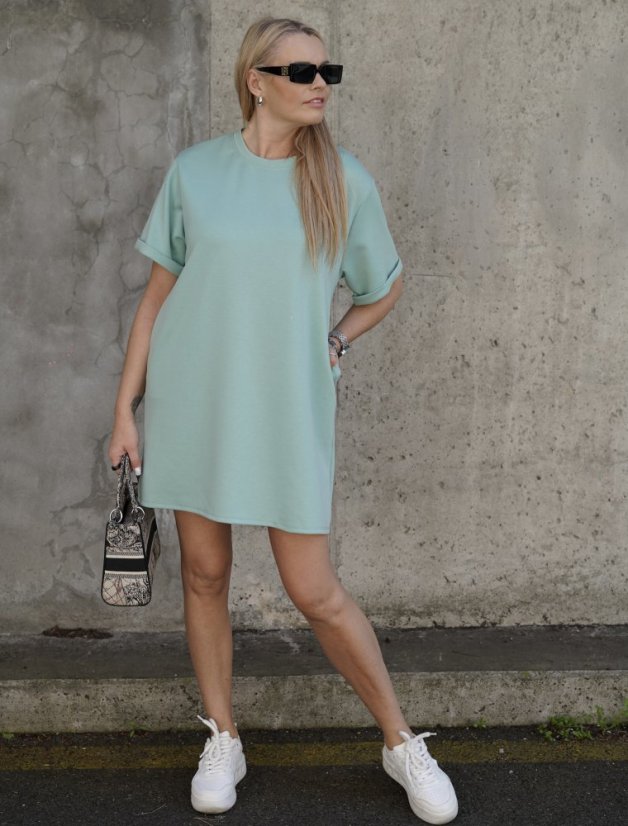 Mintové basic oversize šaty z máslového materiálu RELAX