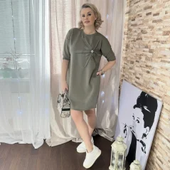 Khaki šaty s 3D kytkou NALIA