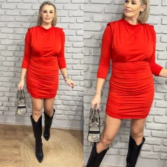 Červené elastické šaty s řasením ADELE