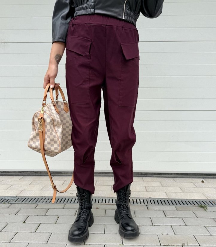 Burgundy červené elastické trendy kalhoty LUX ALORA