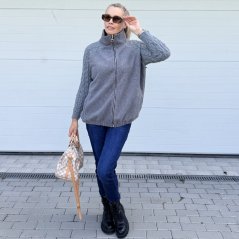 Šedá flaušová bunda s pletenými rukávy MIRELLA