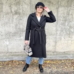 Černý dlouhý flaušový kabát FIRENZE