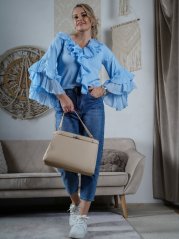 Světle modrá volánová halenka LUX ÉCLAT