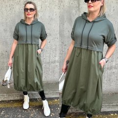 Khaki dlouhé kombinované balónové šaty LINSONNA