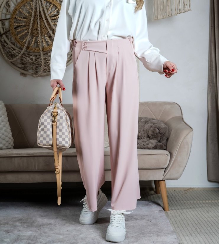 Pudrově růžové širší kalhoty LUX AURELLIA