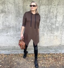 Čokoládově hnědá asymetrická tunika z máslového materiálu ASSYME