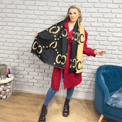 Černo-béžová oboustranná kašmírová maxi šála CENTUR