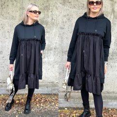 Černé dlouhé kombinované mikinové šaty FLY BELLISSIMA