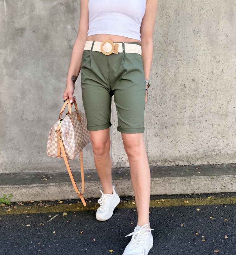 Khaki bermudy s elastickým páskem RIVIERA