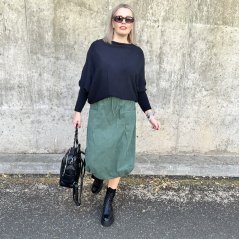 Smaragdově zelená dlouhá balónová sukně z cordového materiálu BUBBLES