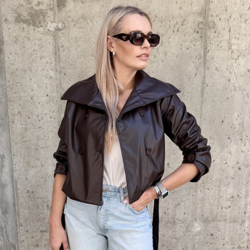 Čokoládově hnědý koženkový trendy kabátek LUX CELINA