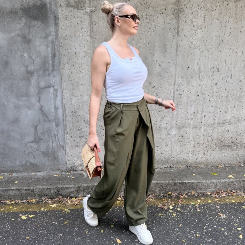 Khaki trendy kalhoty s překladem ELYSIA
