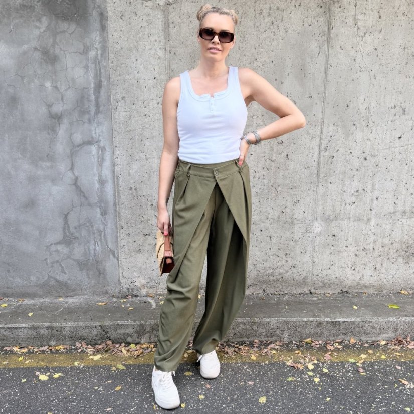 Khaki trendy kalhoty s překladem ELYSIA
