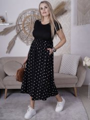 Černo-bílé dlouhé kombinované šaty MOMENTUM DOTS