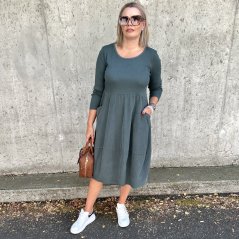 Smaragdově zelené kombinované cordové šaty tulipánového střihu CANNES