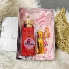 Dárková sada Miss Baccarat tělová a vlasová mlha 100 ml + BACCARAT Prémiový parfém do kabelky 10 ml + Mandlový olejíček na rty se zlatem Qoiden