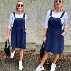 Tmavě modrá šatovka z cordového materiálu CORDY